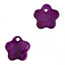 Shell charm round 8mm Flower 10-11mm Dark purple